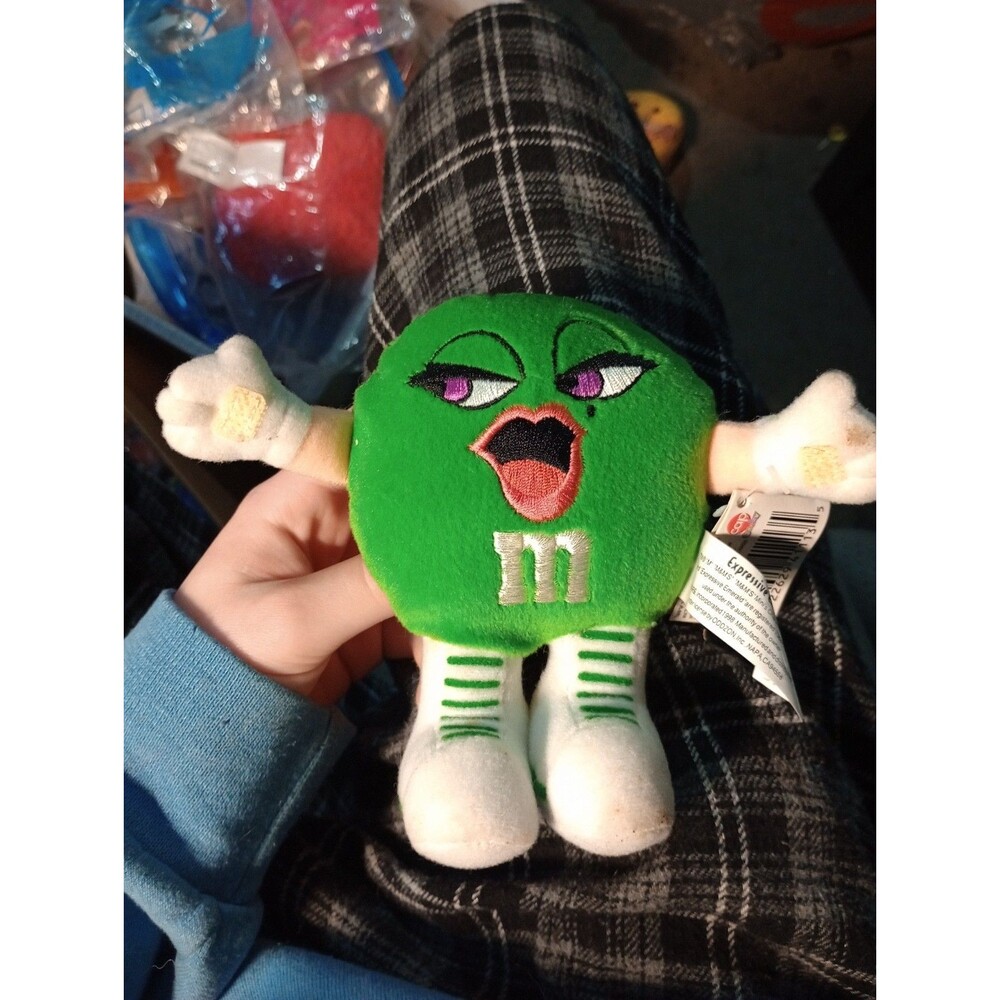 Vintage 1998 M&M's Swarmees Expressive Emerald Green mm Plush Soft Toy with Tag